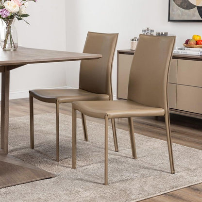 Set of Two Taupe Upholstered Leather Dining Side Chairs