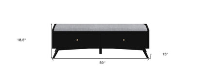 59" Gray and Black Fabric Upholstered Storage Bench with Drawers