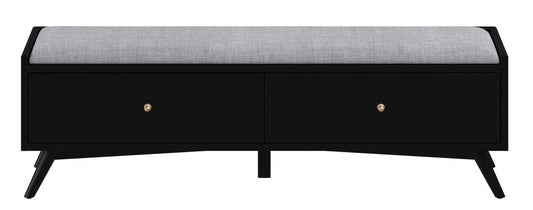 59" Gray And Black Fabric And Solid Wood Upholstered Storage Bench With Drawers