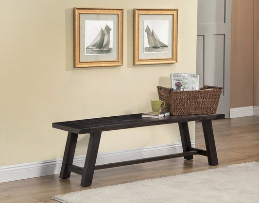 60" Gray Solid Wood Distressed Dining Bench