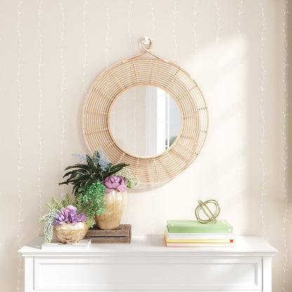 37" Natural Round Framed Accent Mirror