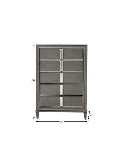 38" Gray Solid Wood Five Drawer Chest