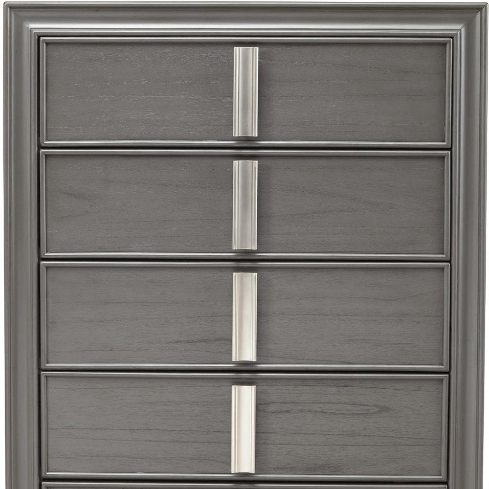 38" Gray Solid Wood Five Drawer Chest