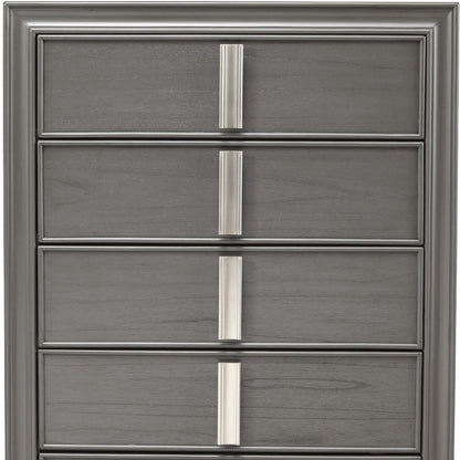 38" Gray Solid Wood Five Drawer Chest