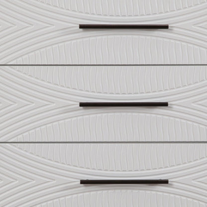 34" White Carved Geometric Solid Wood Five Drawer Dresser