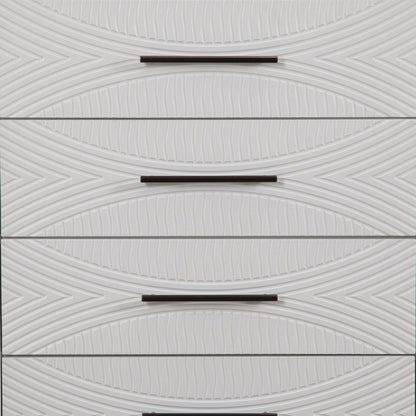 34" White Carved Geometric Solid Wood Five Drawer Dresser