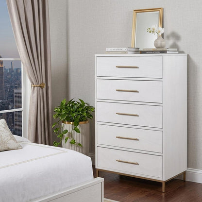 30" White Solid Wood Five Drawer Dresser