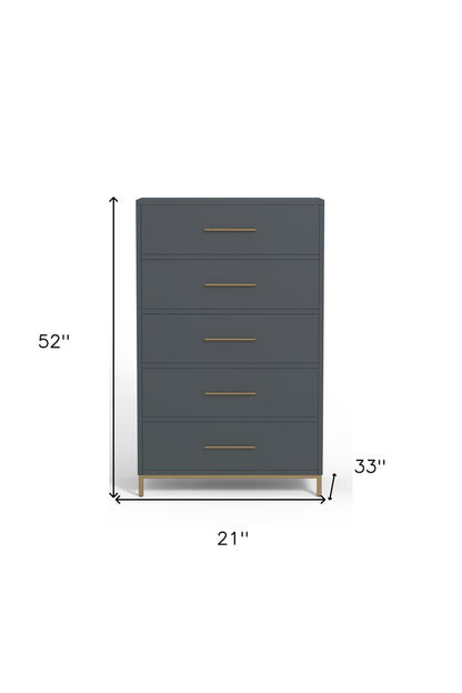 33" Gray Solid Wood Five Drawer Dresser