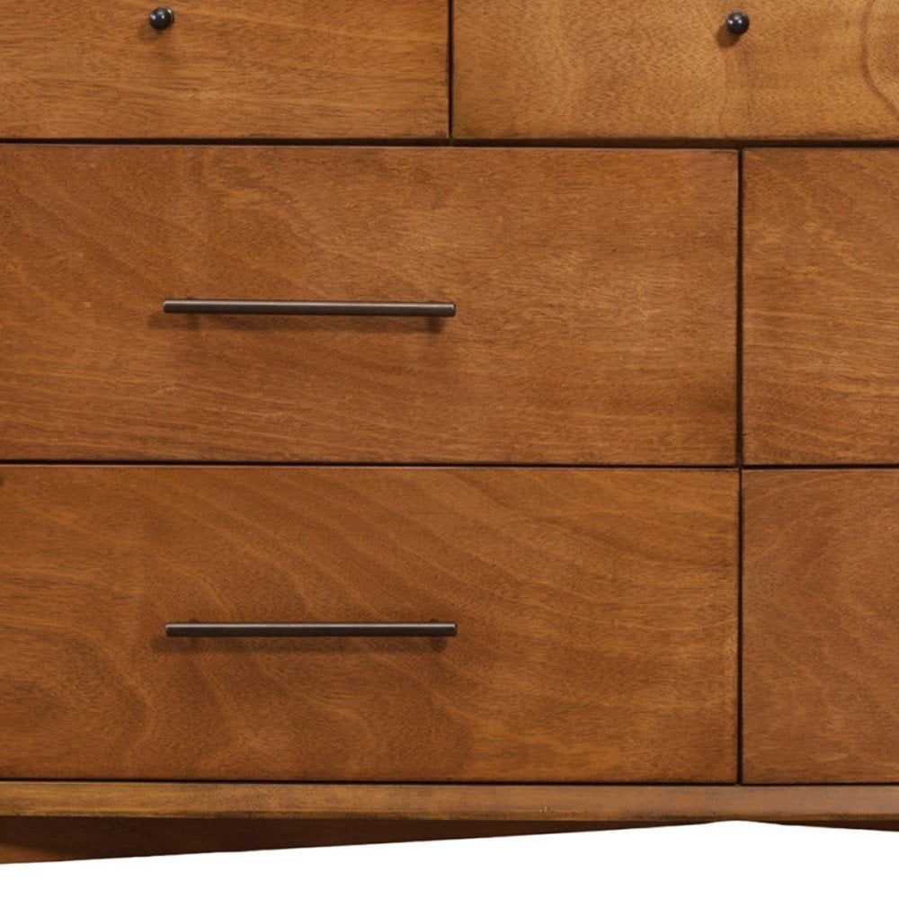 56" Brown Solid Wood Seven Drawer Double Dresser