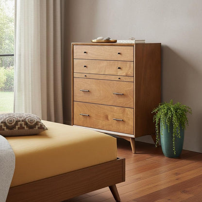 38" Brown Solid Wood Four Drawer Chest