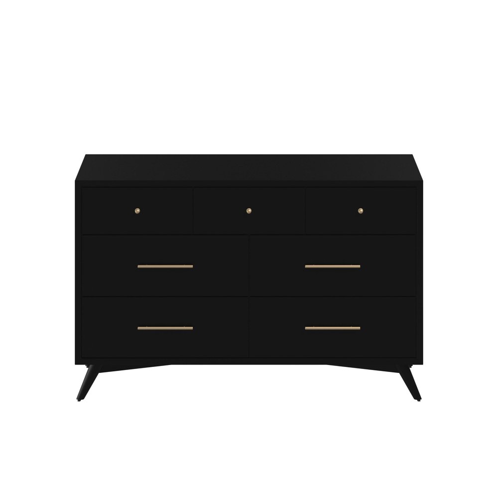 56" Black Solid Wood Seven Drawer Double Dresser