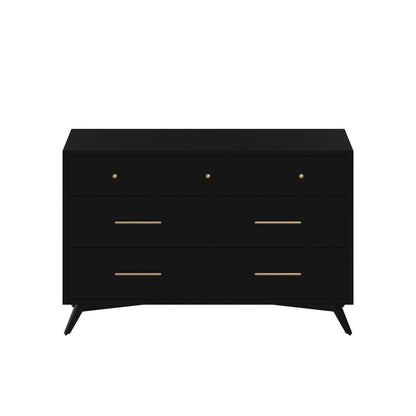 56" Black Solid Wood Seven Drawer Double Dresser