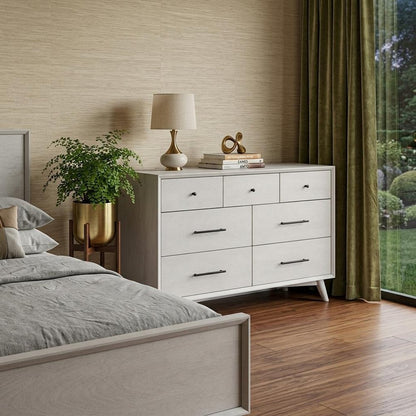 59" Gray Solid Wood Seven Drawer Double Dresser