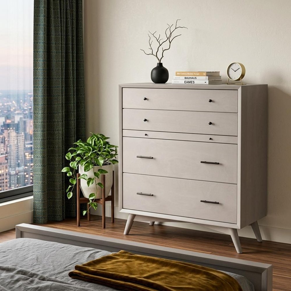 38" Gray Solid Wood Four Drawer Dresser