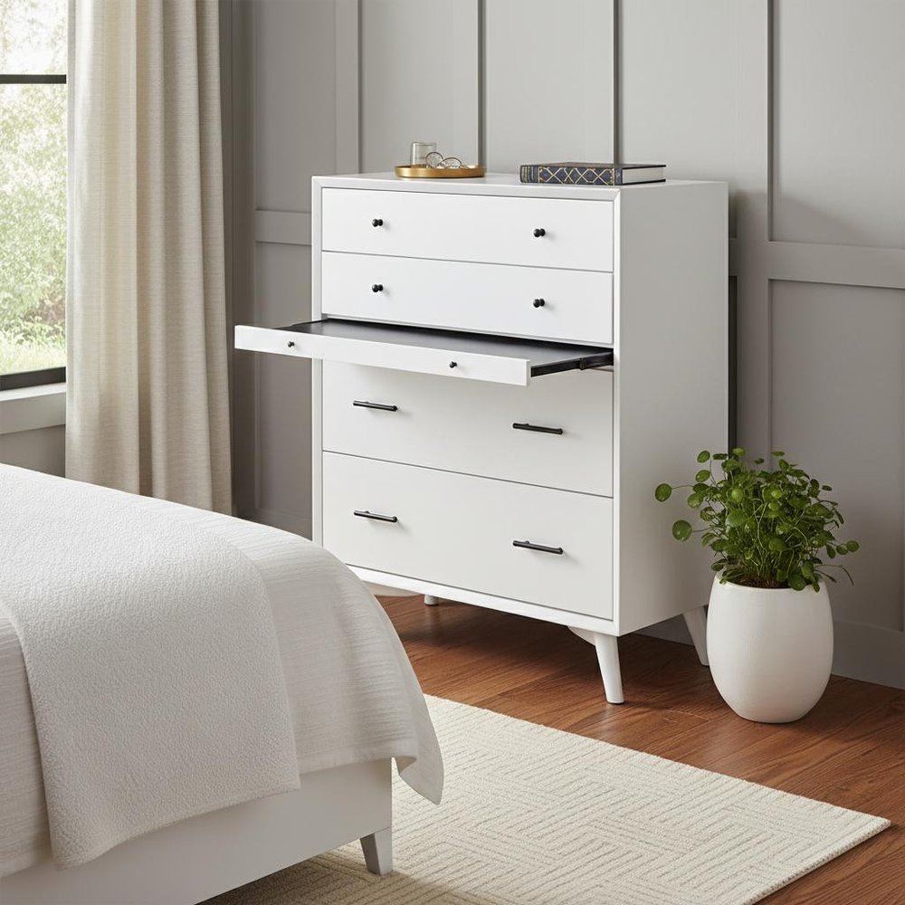 38" White Solid Wood Four Drawer Chest