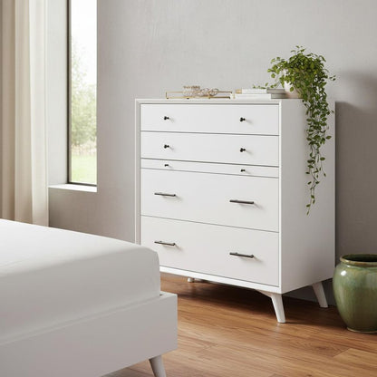 38" White Solid Wood Four Drawer Chest