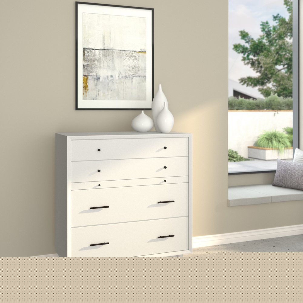 38" White Solid Wood Four Drawer Chest