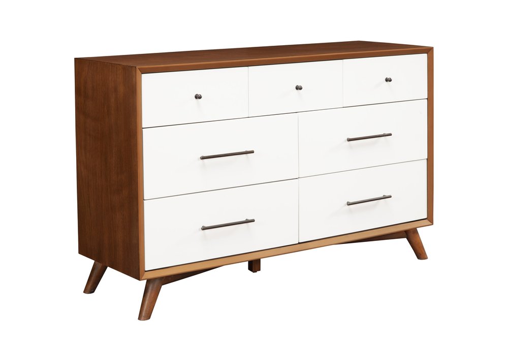 56" Brown And White Solid Wood Seven Drawer Double Dresser