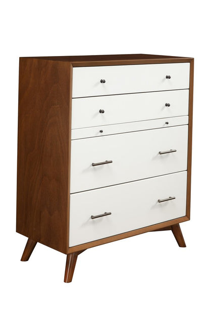 38" Brown And White Solid Wood Four Drawer Dresser