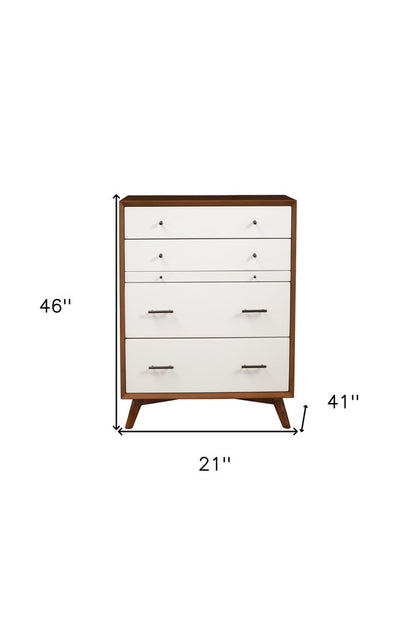 38" Brown And White Solid Wood Four Drawer Dresser