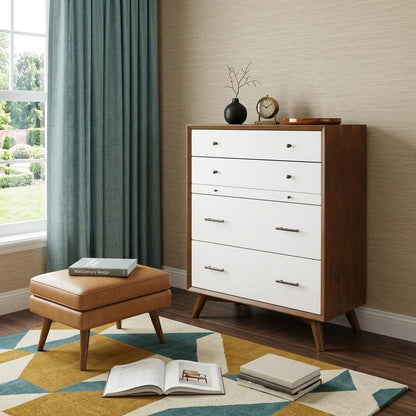38" Brown And White Solid Wood Four Drawer Dresser