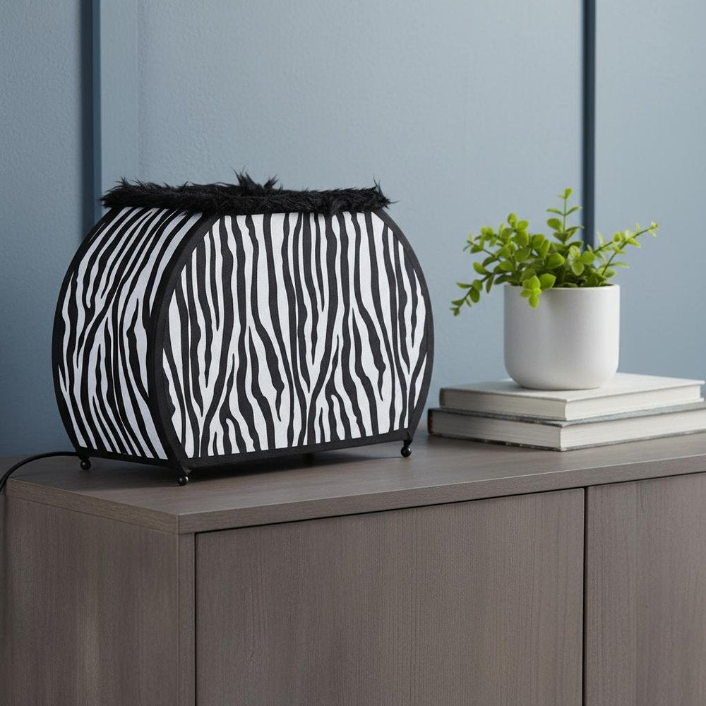 12" Black And White Funky Zebra Pattern Novelty Table Lamp