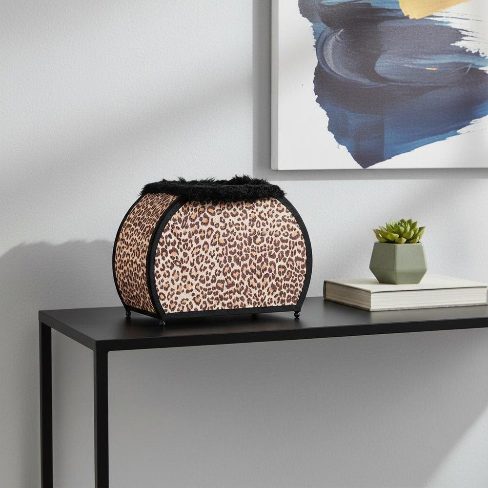 12" Brown and White Funky Leopard Pattern Novelty Table Lamp