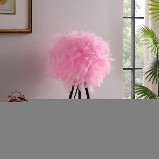 21" Black And Pink Faux Feather Tripod Table Lamp