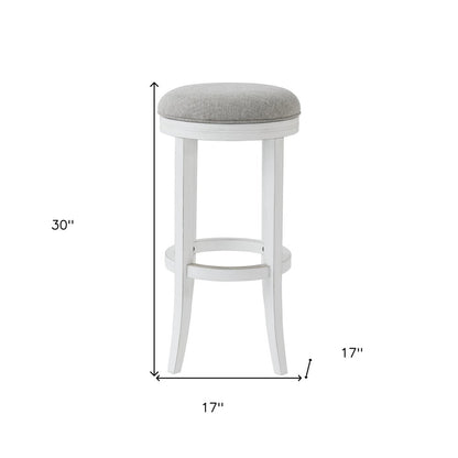 30" Gray And Antiqued White Solid Wood Swivel Backless Bar Height Bar Chair