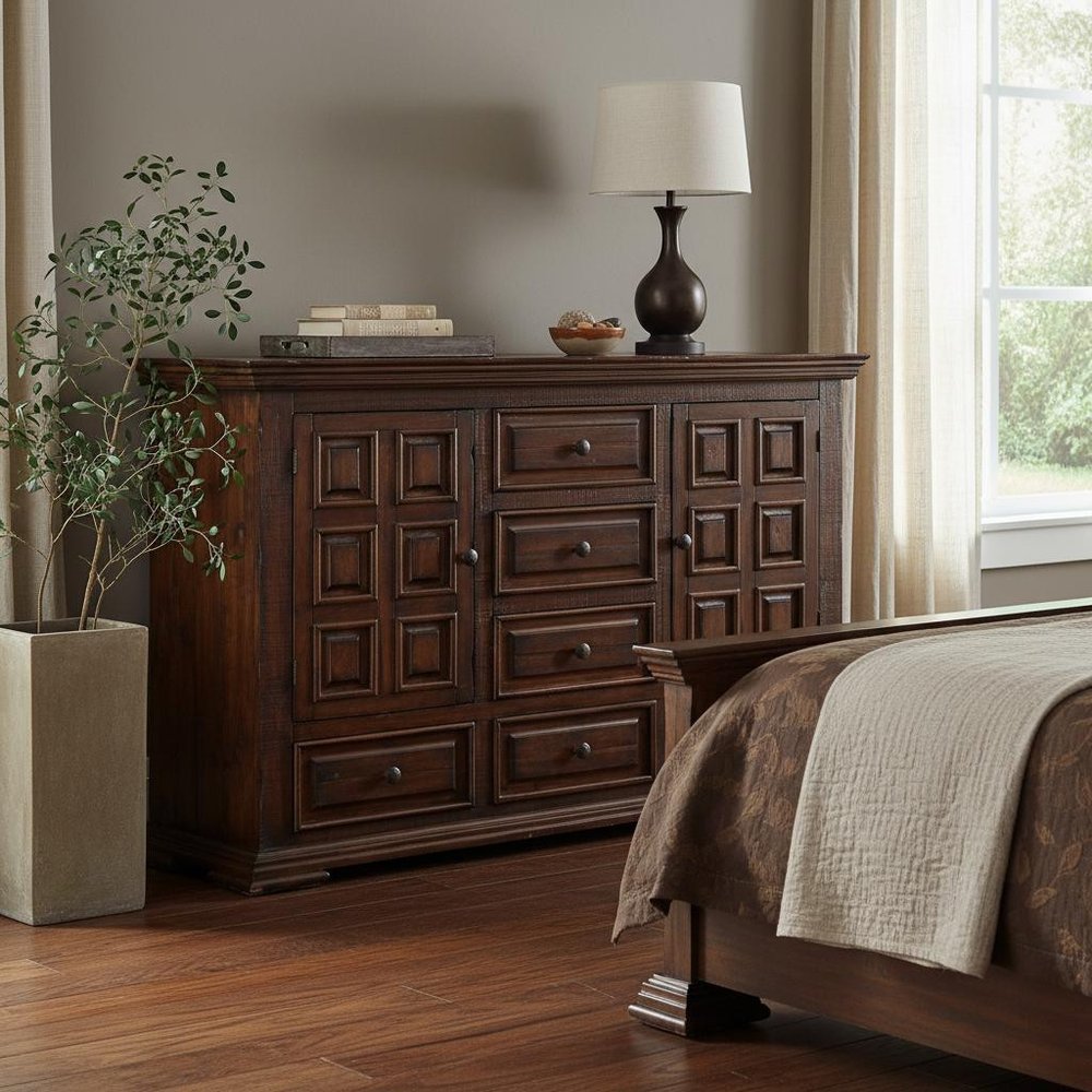 50" Chocolate Solid Wood Six Drawer Triple Dresser