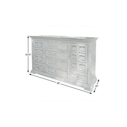 69" White Solid Wood Six Drawer Triple Dresser