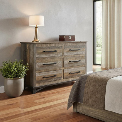 62" Brown Solid Wood Six Drawer Double Dresser