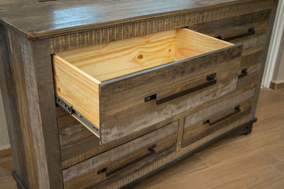 62" Brown And Gray Solid Wood Six Drawer Double Dresser