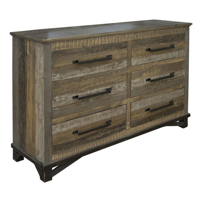 62" Brown And Gray Solid Wood Six Drawer Double Dresser