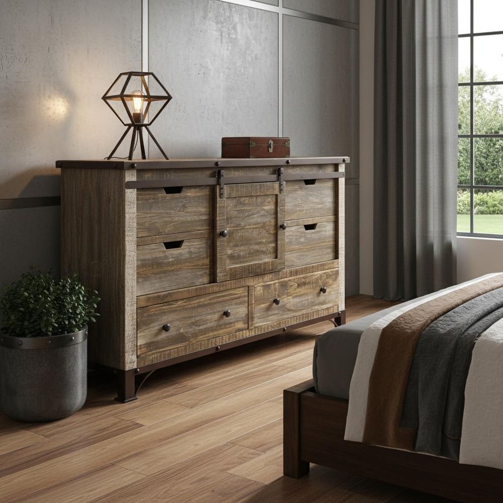 62" Brown Solid Wood Six Drawer Triple Dresser