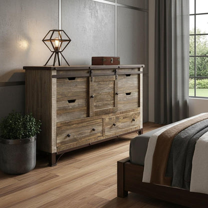 62" Brown Solid Wood Six Drawer Triple Dresser