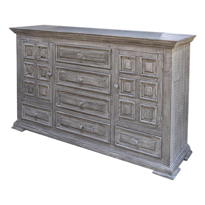 43" Gray Raised Panel Solid Wood Two Door Six Drawer Combo Dresser