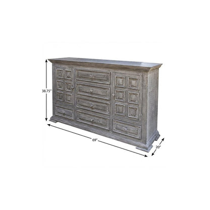 69" Gray Solid Wood Six Drawer Triple Dresser