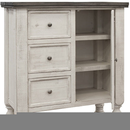 39" Gray and Ivory Solid Wood Three Drawer Chest