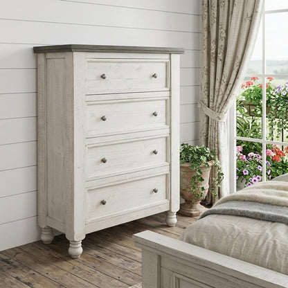 39" Gray And Ivory Solid Wood Four Drawer Dresser