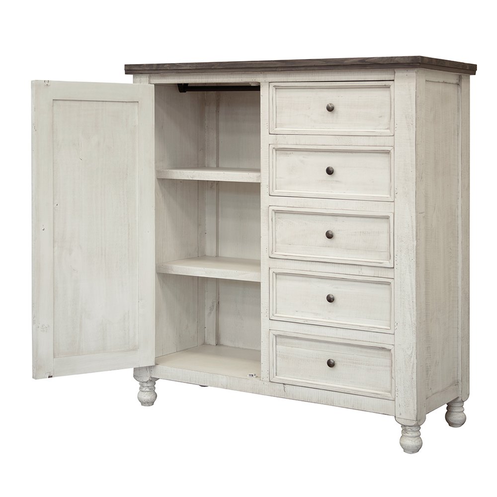 55" Gray and Ivory Solid Wood Five Drawer Gentlemans Chest