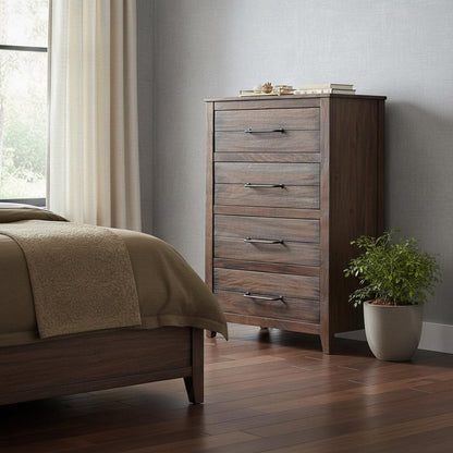 35" Brown Solid Wood Four Drawer Chest