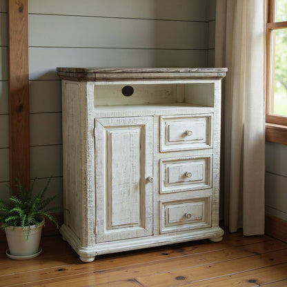 39" Off White Solid Wood Three Drawer Gentlemans Chest