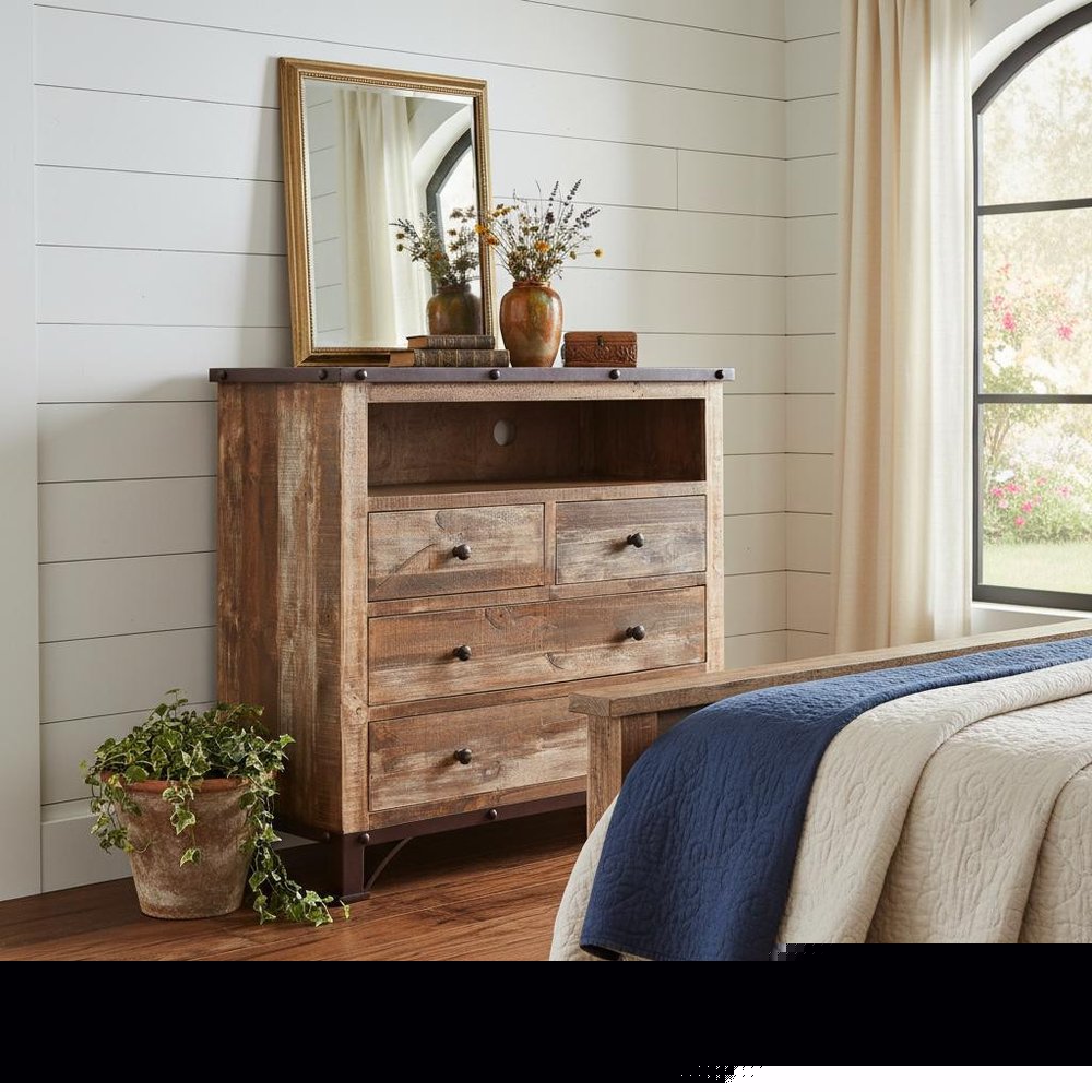 43" Brown Solid Wood Four Drawer Chest