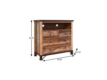 43" Brown Solid Wood Four Drawer Chest