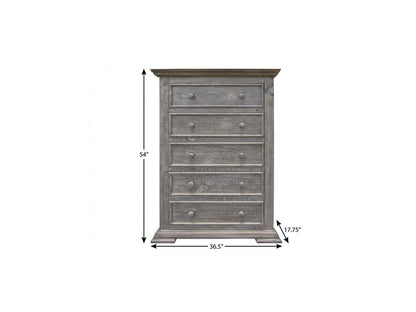 37" Gray Solid Wood Five Drawer Chest