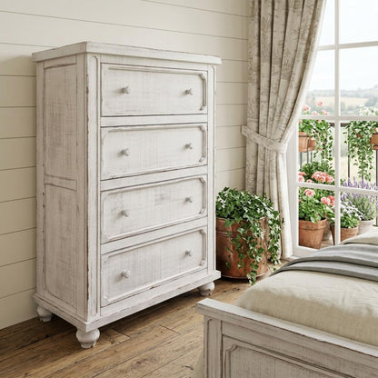 37" Antiqued White Solid Wood Four Drawer Dresser