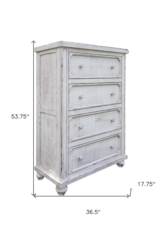 37" Antiqued White Solid Wood Four Drawer Dresser