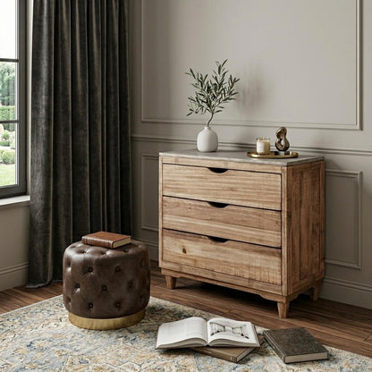 36" Natural Solid Wood Three Drawer Dresser
