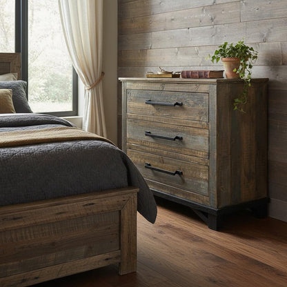 37" Brown and Gray Solid Wood Three Drawer Chest